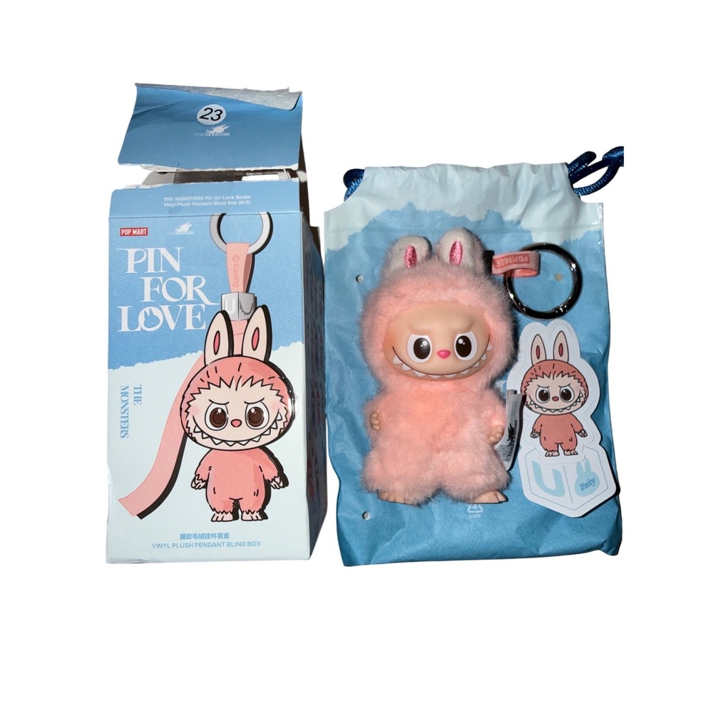 Pop Mart Labubu The Monsters Pin for Love Unity Plush Pendant Keychain Pink